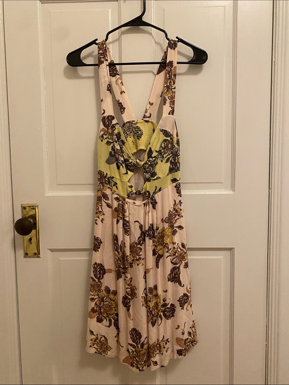Free People Pink and Yellow Floral Cutout Midi Dress M